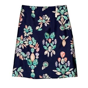 NWT JCrew Collection Womens Silk Wool A-Line Navy Skirt Gemstone Print 
Jewel 12